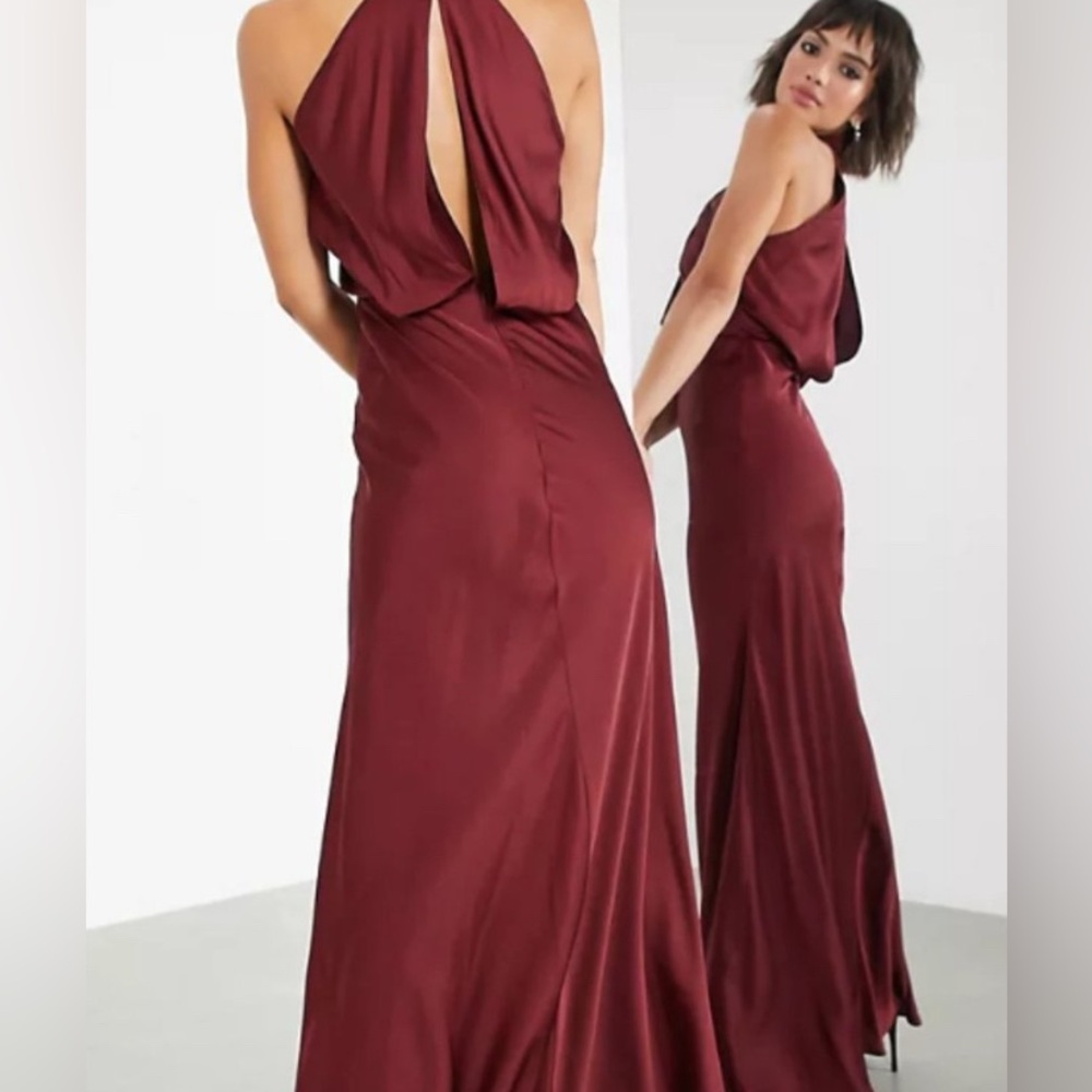 ASOS // Satin Ruched Neck Maxi Dress in WINE *NWT*